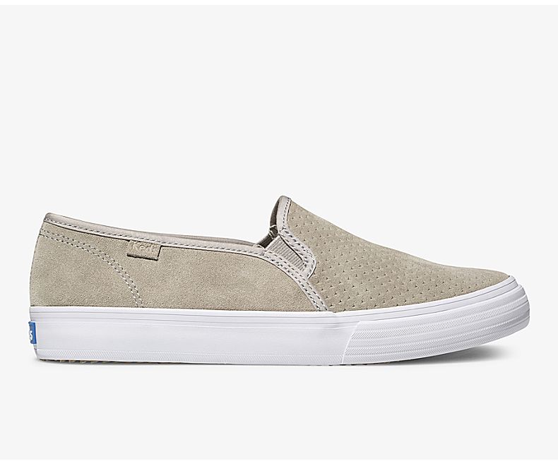 Keds Womens Grey Slip On Shoes - Keds Double Decker Perf Suede 458WKNCDU